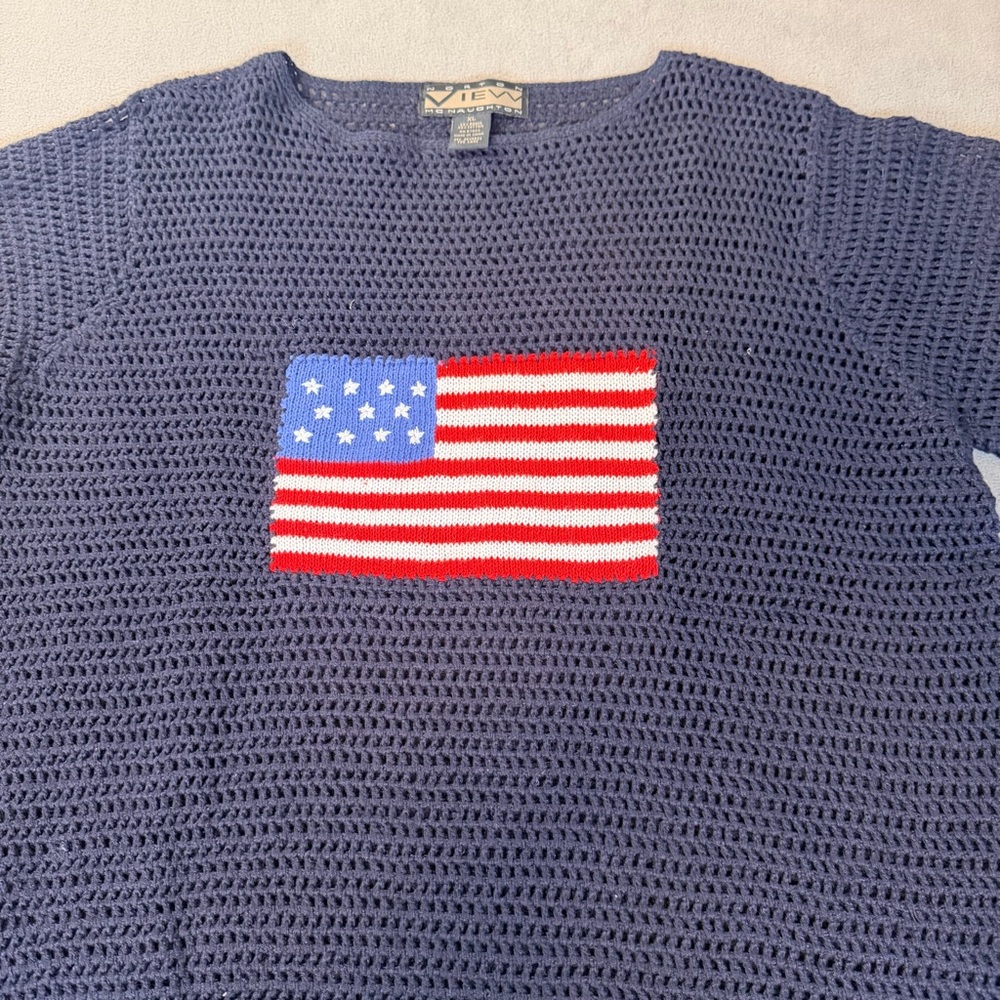 Norton McNaughton-View- Women’s Crochet Boxy Sweater- Navy- American Flag- XL - Picture 2 of 5